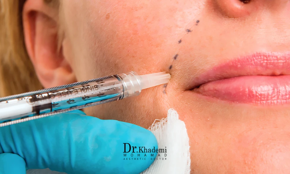 تزریق فیلر خط اندوه به صورت یک خانم