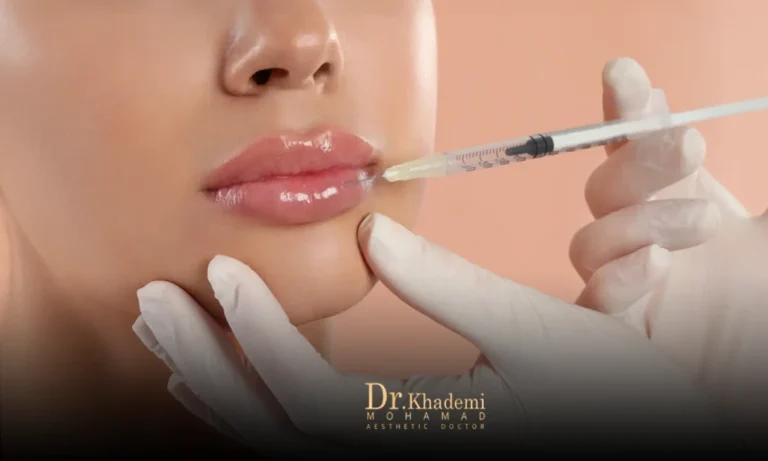 دکتری که سرنگ در دست دارد و در حال تزریق به لب یه خانوم است - تزریق ژل لب مدل روسی